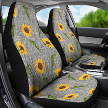 Load image into Gallery viewer, Gray Burlap Style Car Seat Covers With Sunflower Pattern