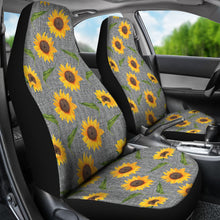 Load image into Gallery viewer, Gray Burlap Style Background With Sunflower Pattern Car Seat Covers