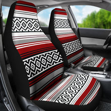 Load image into Gallery viewer, Red, Gray and Black Mexican Serape Inspired Car Seat Covers Seat Protectors Set of 2