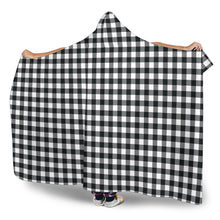 Load image into Gallery viewer, Black and White Buffalo Plaid Hooded Sherpa Lined Blanket