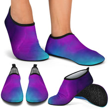 Load image into Gallery viewer, Teal and Purple Ombre Watercolor Water Shoes Aqua Shoes Swim Shoes
