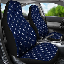 Load image into Gallery viewer, Navy Blue With White Anchor Nautical Pattern Car Seat Covers Set