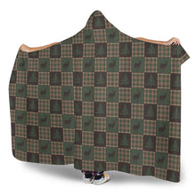 Load image into Gallery viewer, Brown and Green Plaid Patchwork Deer and Pine Tree Pattern Hooded Blanket