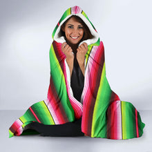 Load image into Gallery viewer, Bright Green and Red Serape Style Hooded Blanket