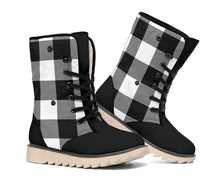Load image into Gallery viewer, Buffalo Plaid Color Block Fur Lined Snow Boots Black and White Winter Boots