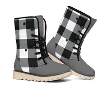 Load image into Gallery viewer, Buffalo Plaid Color Block Fur Lined Snow Boots Black and White Winter Boots