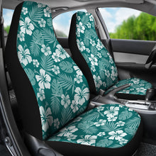 Load image into Gallery viewer, Dark Teal and White Hibiscus Flower Car Seat Covers Set of 2 Hawaiian Pattern