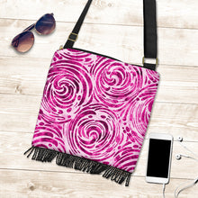 Load image into Gallery viewer, Pink Batik Swirls Spirals Boho Fringe Bag Crossbody Shoulder Strap Purse