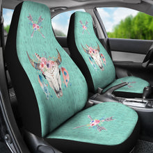 Load image into Gallery viewer, Cow Skull Boho Wild and Free Script Background Car Seat Covers Turquoise