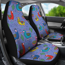 Load image into Gallery viewer, Periwinkle blue with llamas car seat covers
