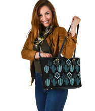Load image into Gallery viewer, Teal Boho Cactus Pattern Faux Leather Tote Bag