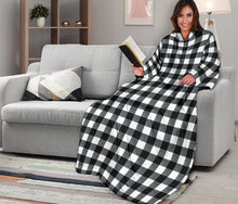 Load image into Gallery viewer, Black and White Buffalo Check Wearable Blanket With Sleeves
