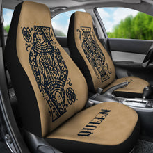 Load image into Gallery viewer, King and Queen Car Seat Covers Set of 2 on Tan Background
