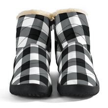 Load image into Gallery viewer, Black and White Buffalo Plaid Faux Fur Lined Winter Slipper Boots Indoor Outdoor