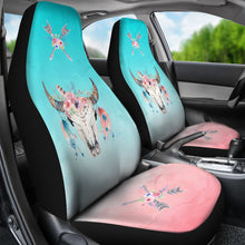 Load image into Gallery viewer, Boho Cow Skull Flowers and Arrows On Ombre Background Car Seat Covers