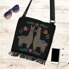 Load image into Gallery viewer, Chalky Llama Design Boho Bag With Fringe and Crossbody Shoulder Strap