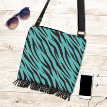 Load image into Gallery viewer, Turquoise Zebra Boho Handbag Crossbody Purse Canvas With Fringe and Shoulder Strap