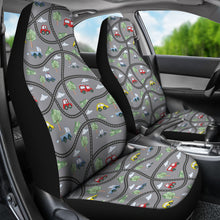 Load image into Gallery viewer, Gray Car Seat Covers With Roads and Cars