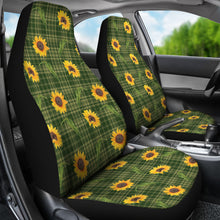 Load image into Gallery viewer, Green Plaid With Sunflowers Pattern Car Seat Covers Set