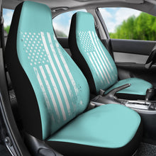 Load image into Gallery viewer, Teal With Distressed American Flag Car Seat Covers Set