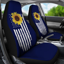 Load image into Gallery viewer, Navy Blue With Distressed Flag and Rustic Sunflower Car Seat Covers Set