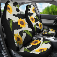 Load image into Gallery viewer, Black and White Cow Print With Rustic Sunflowers Car Seat Covers Seat Protectors