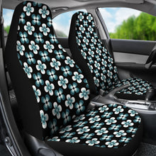 Load image into Gallery viewer, Black With Teal Retro Hippie Flower Pattern Car Seat Covers Set