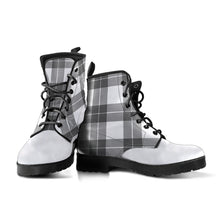 Load image into Gallery viewer, Gray and White Plaid Vegan Leather Boots