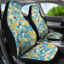 Load image into Gallery viewer, Retro Blue Flowers On Light Tan Car Seat Covers