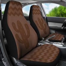 Load image into Gallery viewer, Brown Chevron With Cactus Design Car Seat Covers