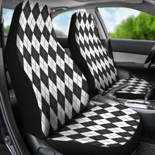 Load image into Gallery viewer, White Charcoal and Slate Colored Argyle Car Seat Covers Preppy Pattern