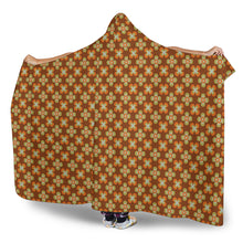 Load image into Gallery viewer, Brown With Orange and Green Retro Flower Pattern Hooded Blanket With Tan Sherpa Lining