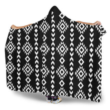 Load image into Gallery viewer, Black and White Ethnic Pattern Tribal Hooded Blanket With Sherpa Lining