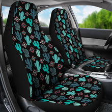 Load image into Gallery viewer, Teal and Pink Cactus Desert Pattern on Black Car Seat Covers Set