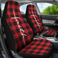 Load image into Gallery viewer, Faith Word Cross In White On Red Buffalo Plaid Car Seat Covers Religious Christian Themed
