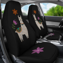 Load image into Gallery viewer, Llama Seat Covers Chalky Style Black Flowers Car Seat Covers