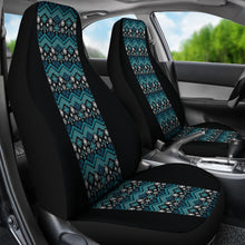 Load image into Gallery viewer, Black With Teal Ethnic Pattern Stripe Car Seat Covers Set