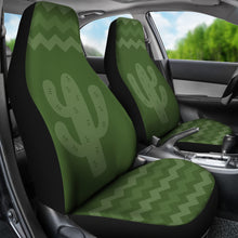Load image into Gallery viewer, Green Chevron With Cactus Car Seat Covers Set of 2