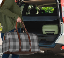 Load image into Gallery viewer, Gray Buffalo Plaid Travel Bag Duffel With Brown Faux Leather Handles