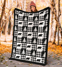 Load image into Gallery viewer, Black and White Buffalo Plaid Fleece Throw Blanket Country Lodge Pattern