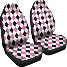 Load image into Gallery viewer, White Pink and Black Argyle Pattern Car Seat Covers Preppy and Girly