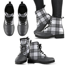 Load image into Gallery viewer, Gray and White Plaid Vegan Leather Boots