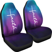 Load image into Gallery viewer, Faith Word Cross In White On Teal Blue, Purple and Black Ombre Car Seat Covers Religious Christian Themed