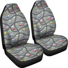 Load image into Gallery viewer, Gray Car Seat Covers With Roads and Cars