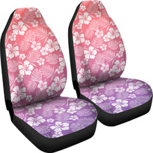 Load image into Gallery viewer, Purple and Coral Ombre Car Seat Covers With White Hibiscus Flower Pattern Overalay