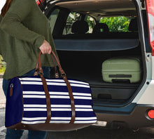 Load image into Gallery viewer, Navy Blue and White Striped Travel Bag Duffel