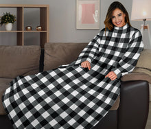 Load image into Gallery viewer, Black and White Buffalo Check Wearable Blanket With Sleeves