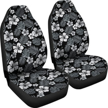 Load image into Gallery viewer, Black With Hibiscus Pattern In Gray and White Car Seat Covers Hawaiian Tropical Polynesian Pattern