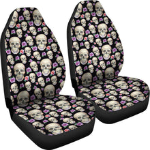 Load image into Gallery viewer, Black With Skulls and Roses Car Seat Covers