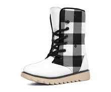 Load image into Gallery viewer, Buffalo Plaid Color Block Fur Lined Snow Boots Black and White Winter Boots
